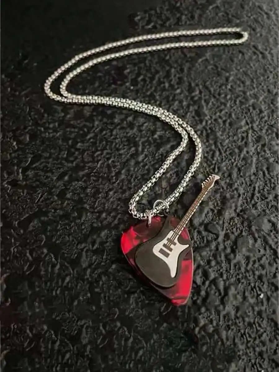 Collana con ciondolo a forma di plettro da chitarra punk rock, catena in acciaio inossidabile per adulti, accessorio unisex hip hop