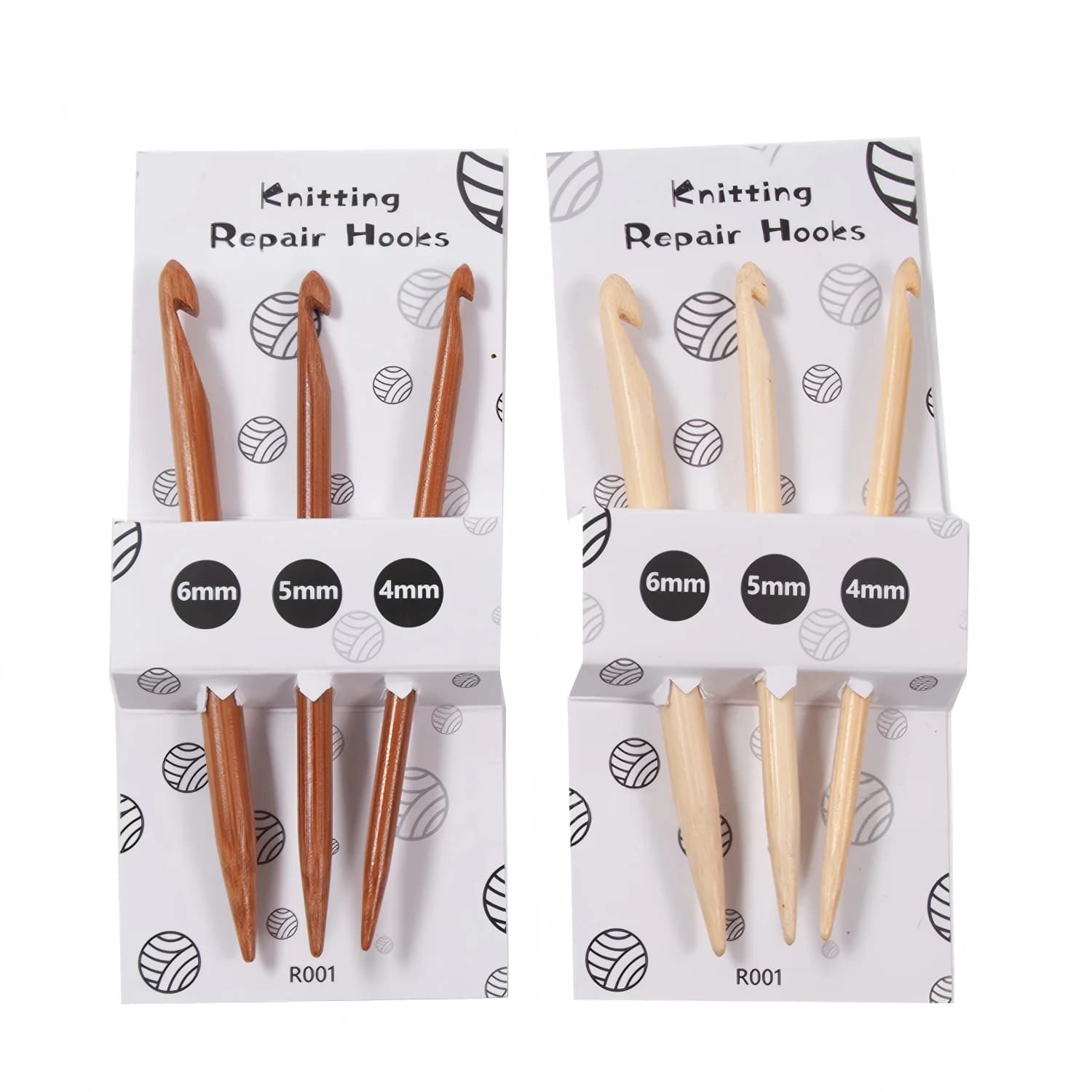 Set di 3 uncinetti multiuso in legno naturale (6+5+4mm) a becco d'aquila per cucito, maglia e riparazioni