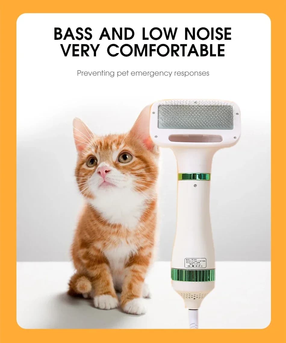 Hair dryer 2-in-1 for Pets: Portable Blower for Dogs, Stable Pettine, Silent, Light, For All Seasons, From Small to Large