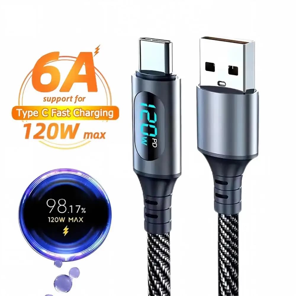 PD100W Cable USB A Type C to USB C With Led Digital Display Super Fast Charge Cable For Xiaomi 14 Huawei Samsung Oneplus 2026