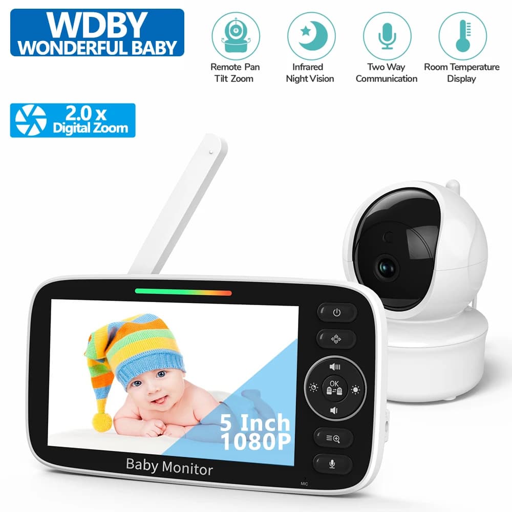 Video da 5 pollici Baby Monitor Madre Bambini Zoom 2X Babysitter elettronico Audio a 2 vie Nanny Cam Sorveglianza Visione notturna Articoli per bambini