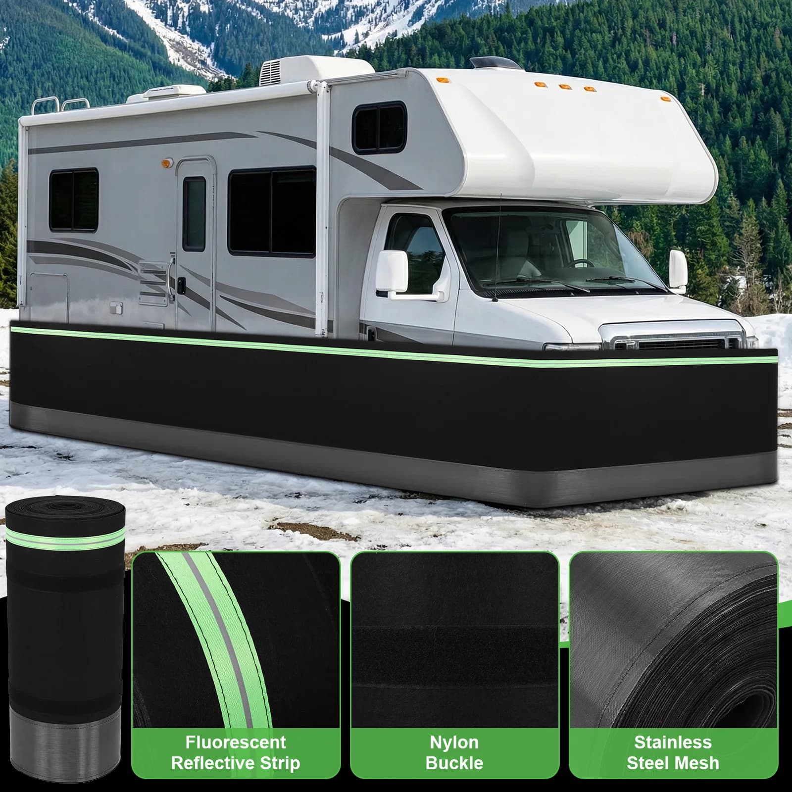 Insulating skirt for campers with metal panels, windproof, easy installation, outdoor waterproof mobile homes