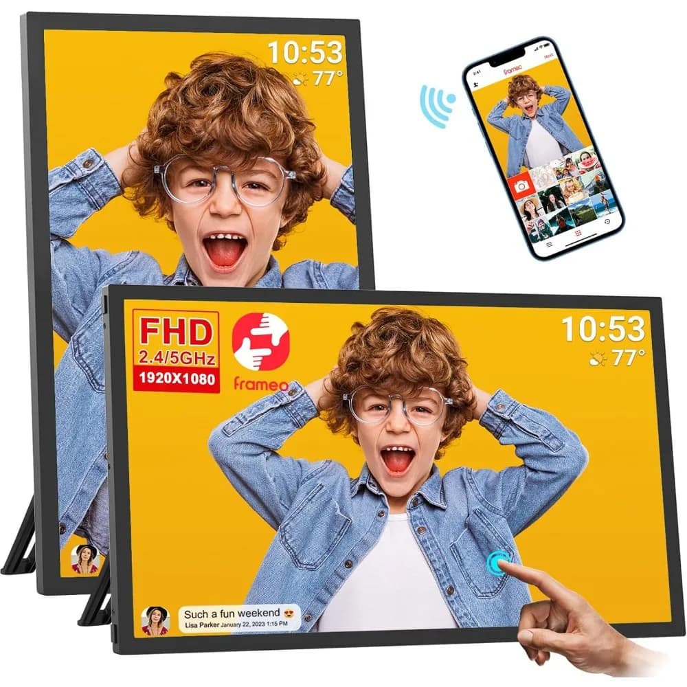 Cornice Digitale 21.5 Pollici 64GB 1920x1080 FHD IPS Touch Screen WiFi App Frameo USB Scheda SD Rotazione Automatica