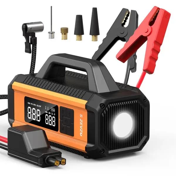 Avviatore d'Emergenza 2 in 1 per Auto con Compressore d'Aria, Gonfiatore, Caricabatterie e Power Bank