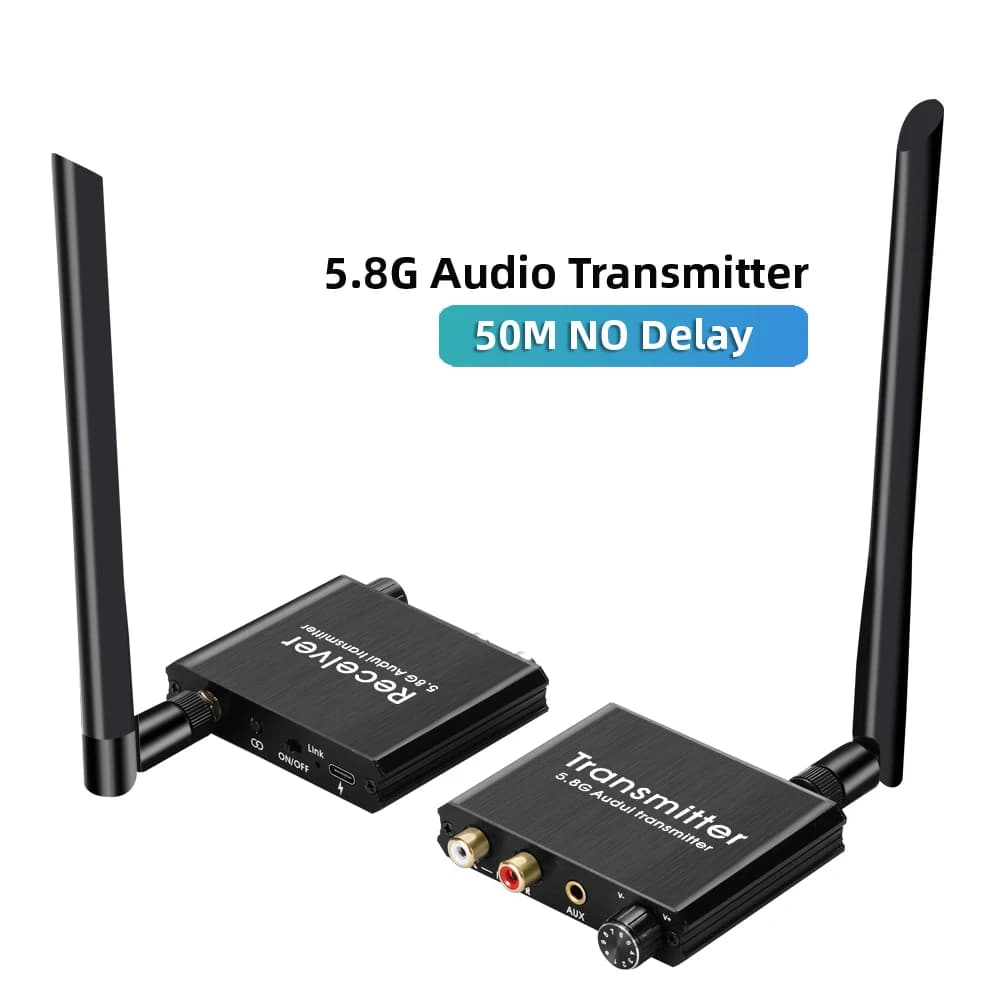 Trasmettitore e ricevitore audio RCA senza ritardo 5.8G con adattatore audio wireless RCA R/L da 3,5 mm per computer TV DVD