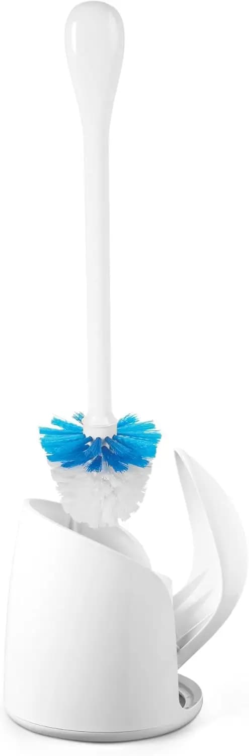 Good Grips Compact Toilet Brush & Canister, Toilet Bowl Brush and Holder with Automatic Canister Door, Bathroom and Small Spaces