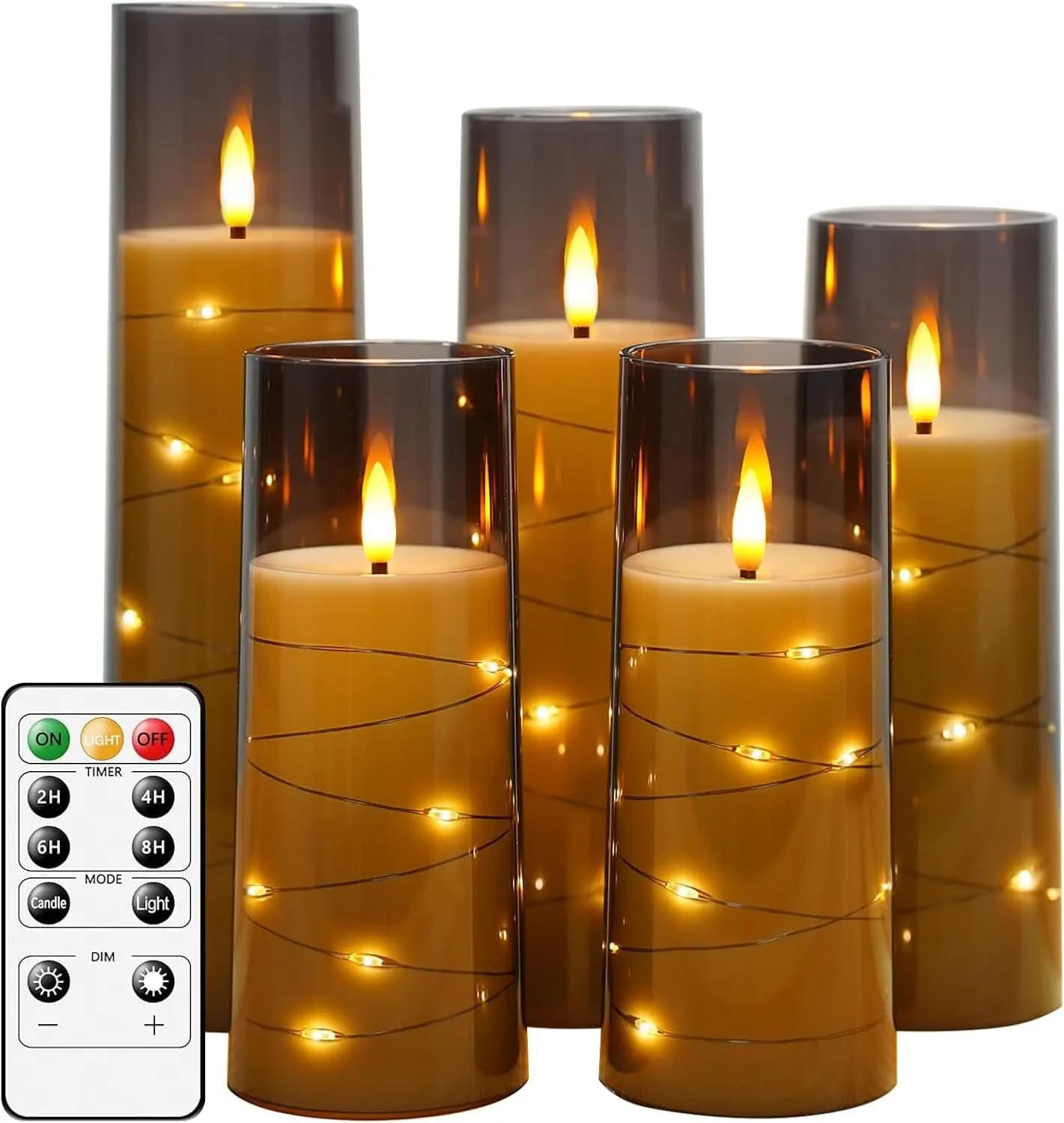 Flameless LED Candles with Timer, Butterfly Effect for Romantic Atmosphere and Home Decoration, Battery Function, Grigie