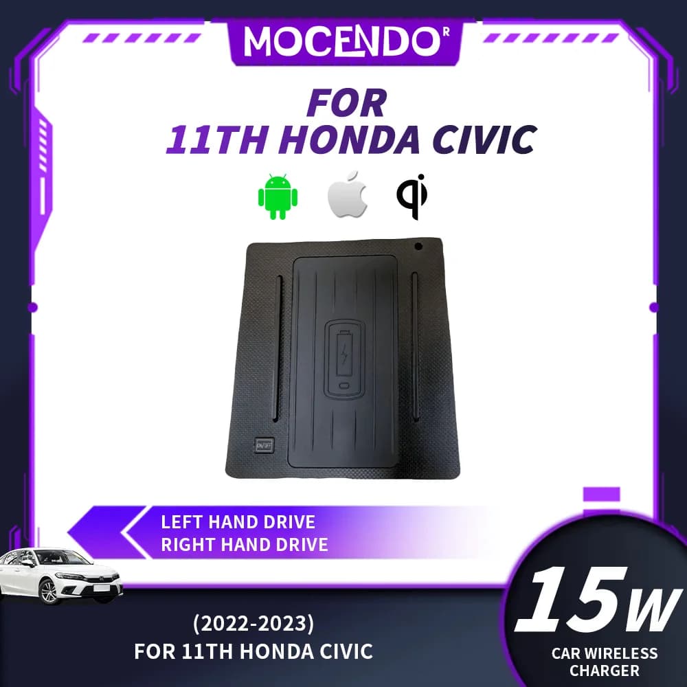 15W Wireless Charger for Honda Civic 2022-2023, Quick Charging Plate, Central Console Phone Support, Auto Charging Base