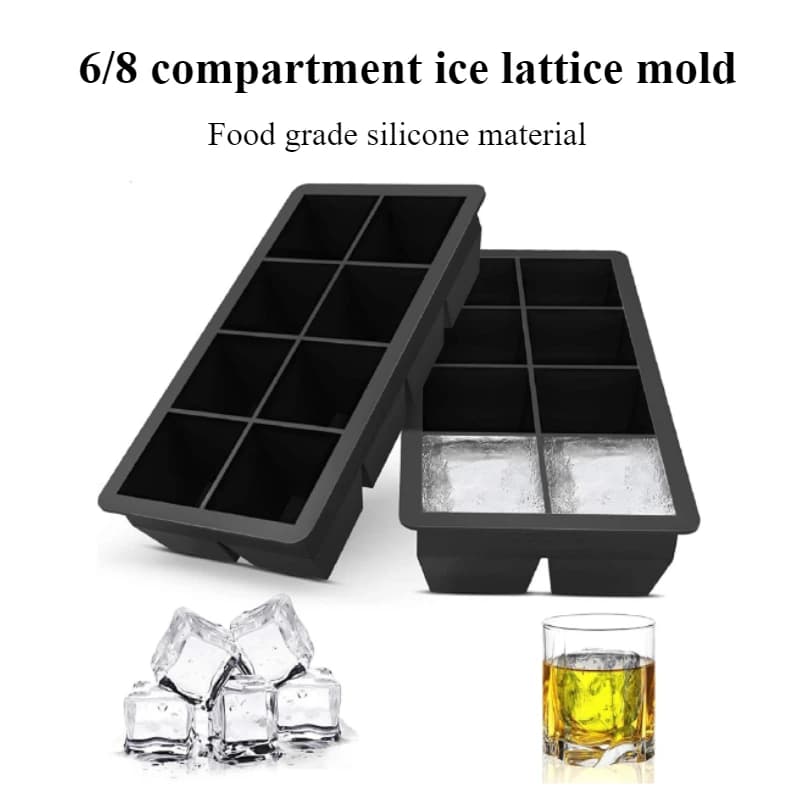 1/2 pz 6/8 scomparti grande stampo per reticolo di ghiaccio in silicone a rilascio facile cubo di ghiaccio vassoio quadrato stampo vassoio per cubetti di ghiaccio fai da te