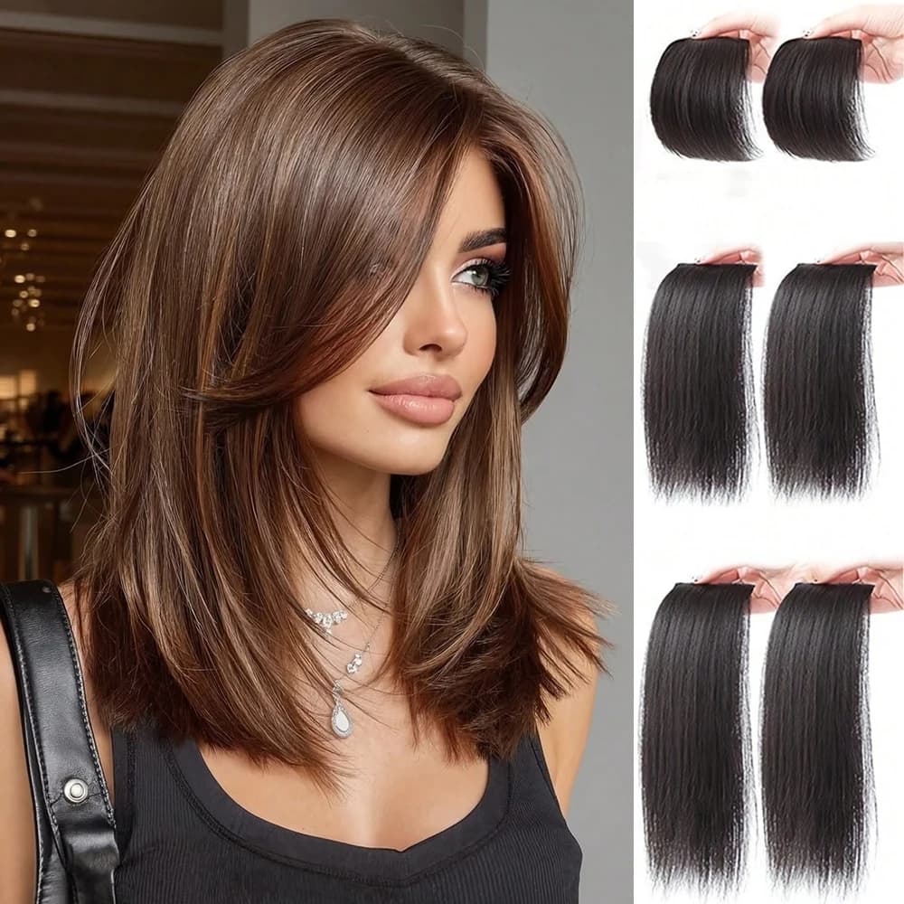 2 Pezzi di Extension per Capelli Sintetici Corti e Lisci, Invisibili, per Coprire il Top e le Laterali della Testa, per Donne