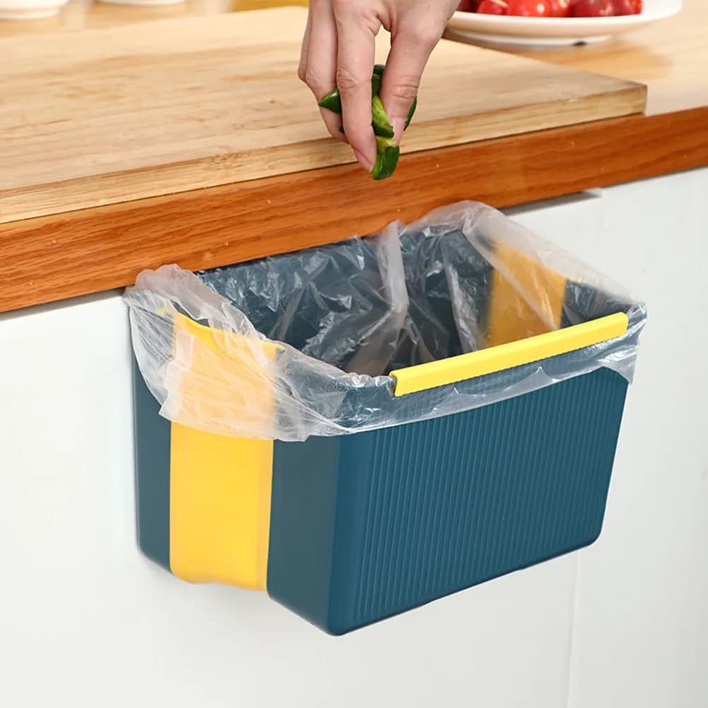 Wall Hanging Folding Garbage Bin Thickened Plastic Waste Basket for Kitchen Bathroom Desk Side Recycling Storage