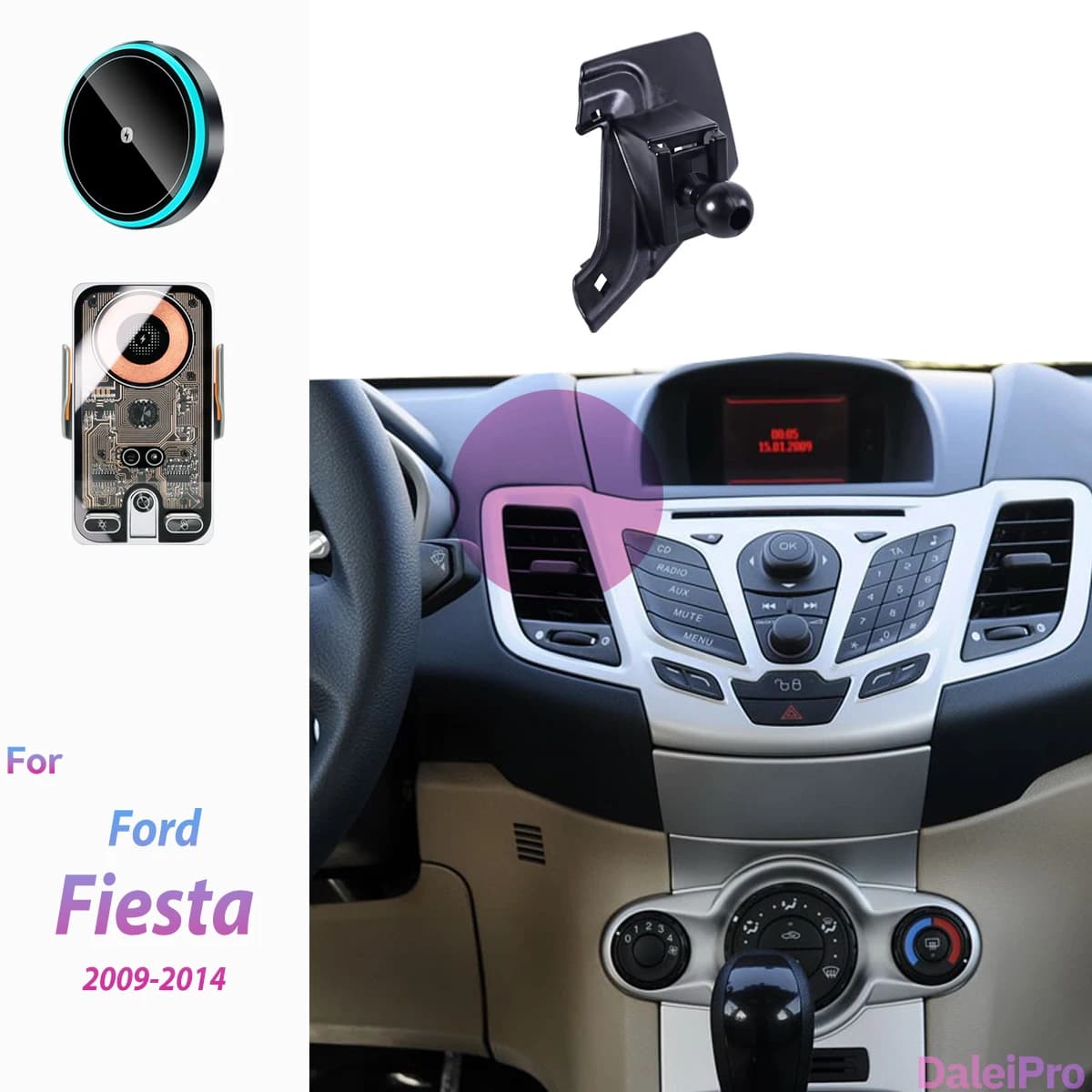 Supporto per Telefono Auto con Caricatore Wireless Magsafe per Ford Fiesta 2009-2014 2010-2013, Accessori Auto con Forte Magnete e Bloccaggio Automatico