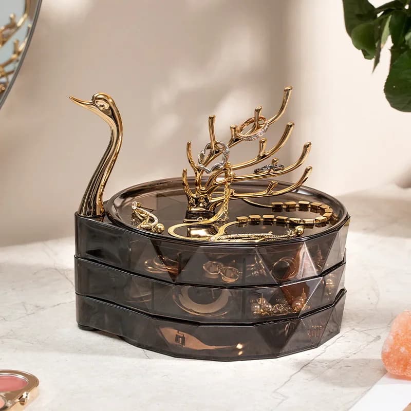Scatola di gioielli Swan scatola di immagazzinaggio di orecchini di collana multistrato di grande capacità scatola di esposizione di gioielli con orecchini a bottone trasparenti