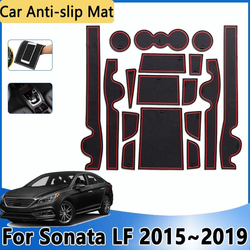 Auto Slot Hole Pad For Hyundai Sonata LF 2015 2017 ~ 2019 Anti-slip Anti-slip Rubber Roller Groover Cup Stickers Accessories