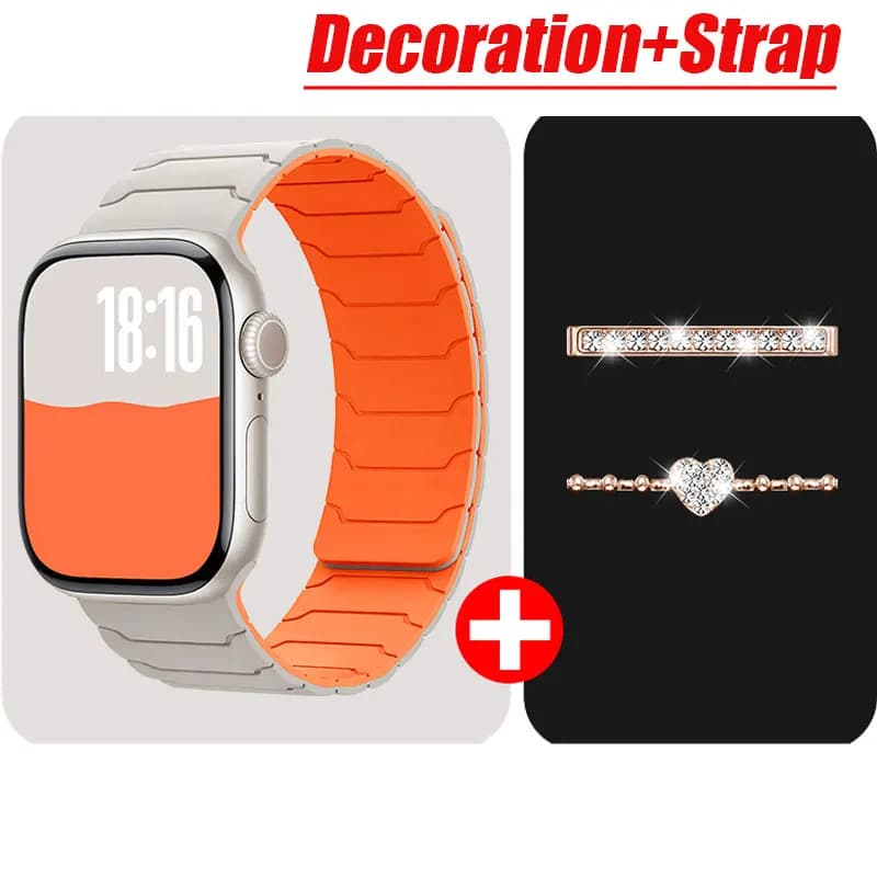 Decorazione + cinturino magnetico in silicone per cinturino Apple Watch ultra 2 45mm 44mm 40mm 42mm 46mm 41mm IWatch Series 10 SE 9 8 7