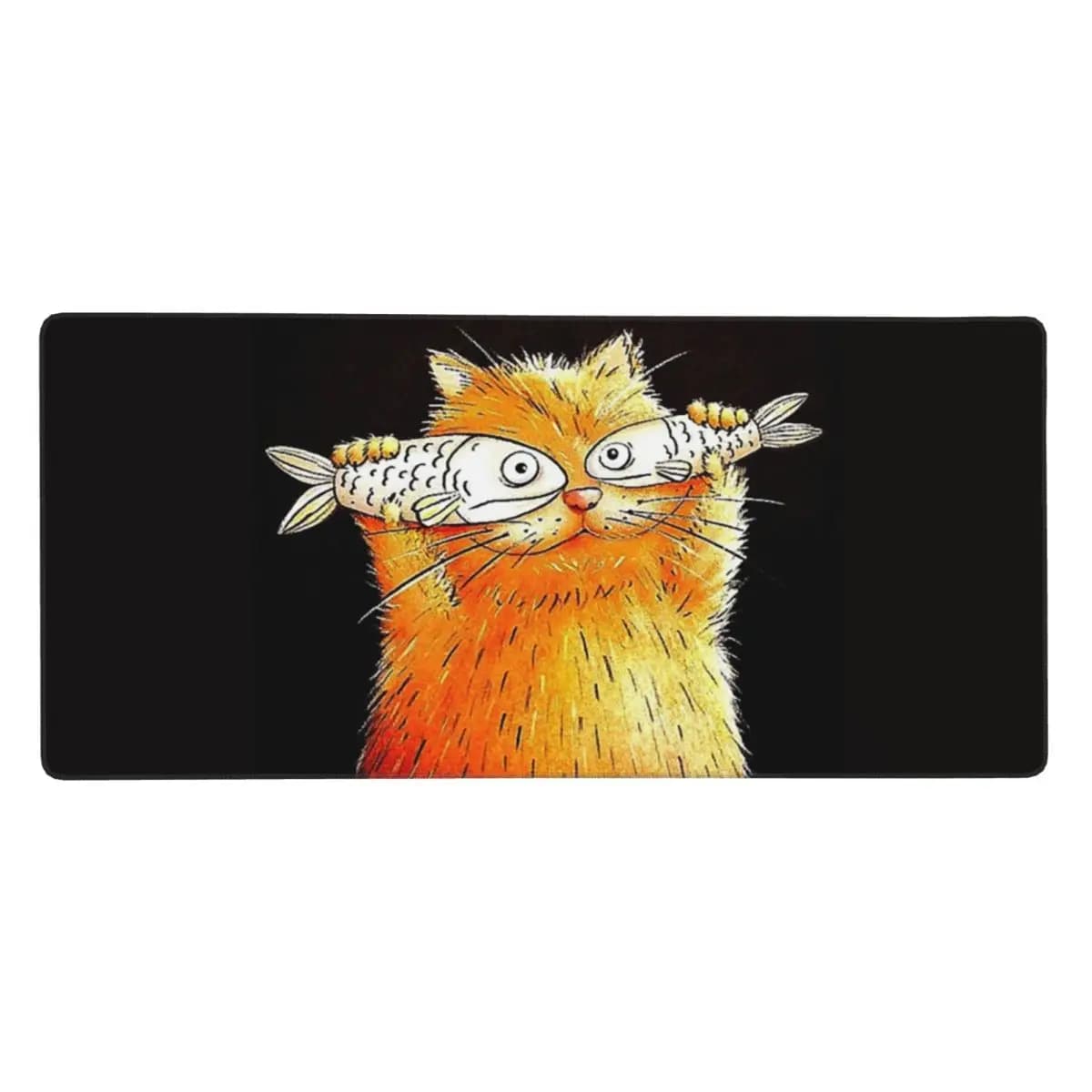 Funny Cat Holding Two Fish Large Mouse Pad Computer Keyboard Mouse Mat Gamer PC Laptop Desk Mat Office Accessories Table Mats