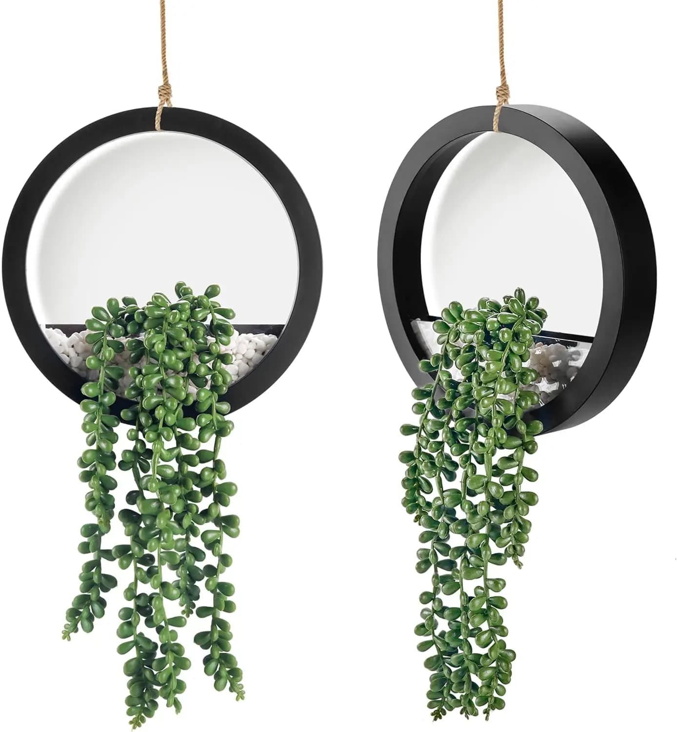 Set di 2 Piante Succulente Finte in Vasi Neri per Decorazione Murale Boho Farmhouse in Soggiorno e Bagno