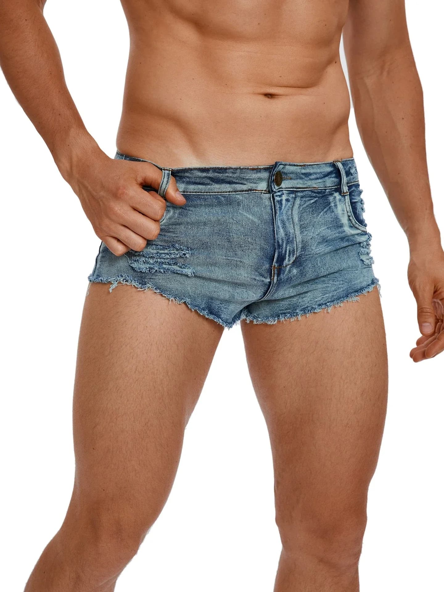 Pantaloncini Jeans da Uomo a Vita Bassa, alla Moda, con Tasche, Estivi, Casual, in Denim Vintage, Hot Pants da Discoteca, Abbigliamento Maschile