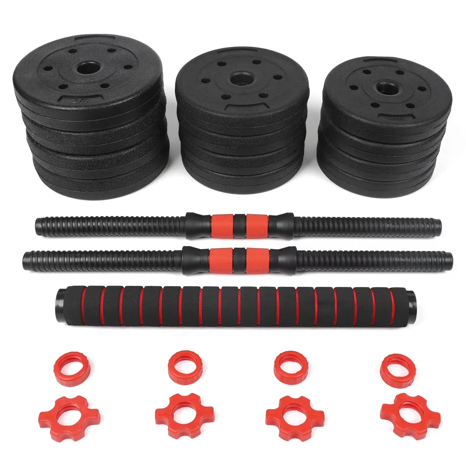 Set di manubri regolabili da 15 kg con connettore - Set di pesi 4 in 1 utilizzabile come bilanciere, kettlebell
