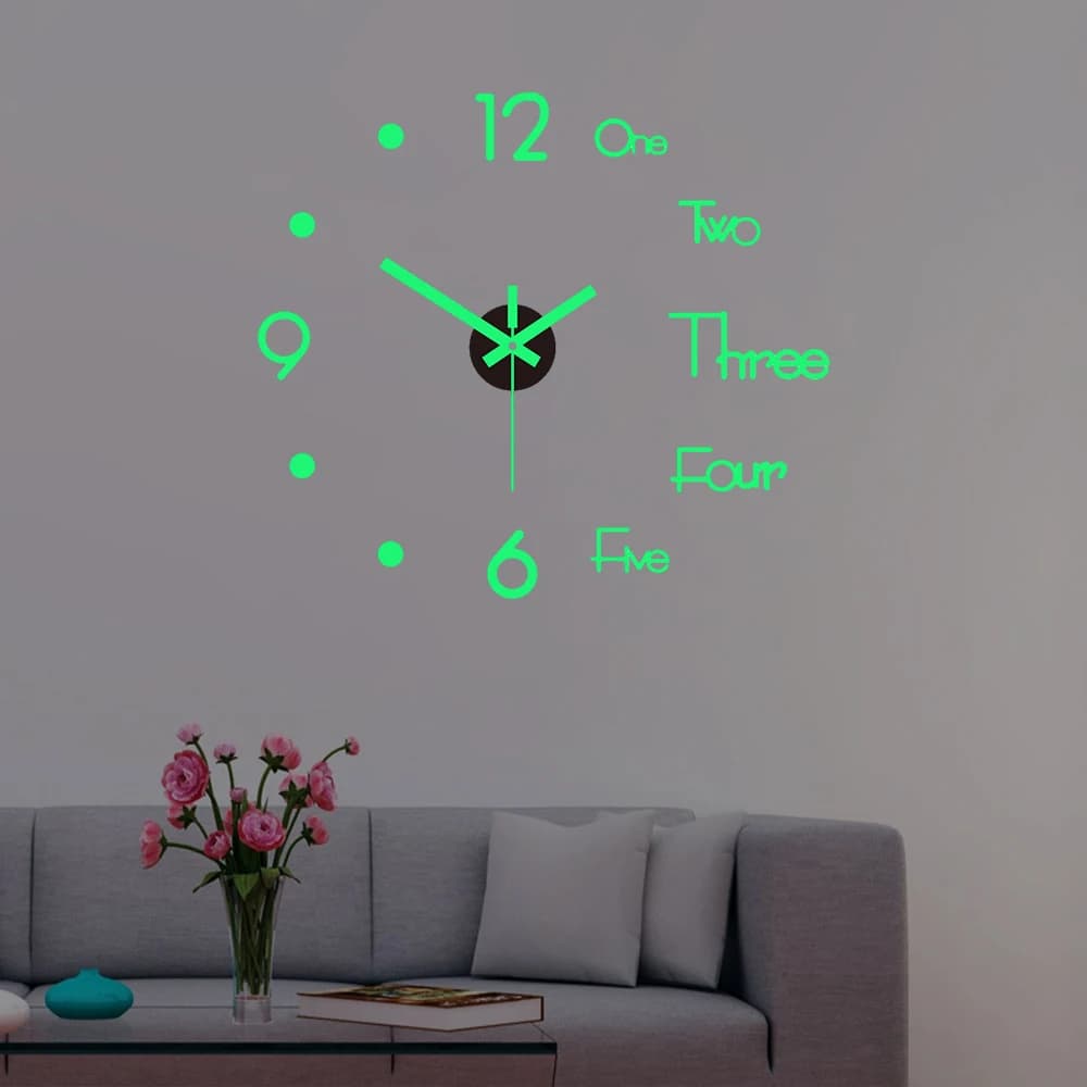 Orologio da Parete Luminoso Senza Cornice, Orologio Digitale 3D Fai-da-Te, Adesivi Murali Silenziosi per Soggiorno, Camera da Letto, Ufficio, Decorazione Murale