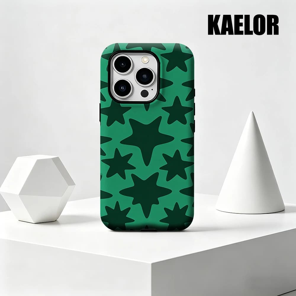 Custodia Kaelor opaca antiurto per MagSafe per iPhone 17 16 15 14 Plus 13 Pro Max, in PC rigido, verde con mosaico a stella