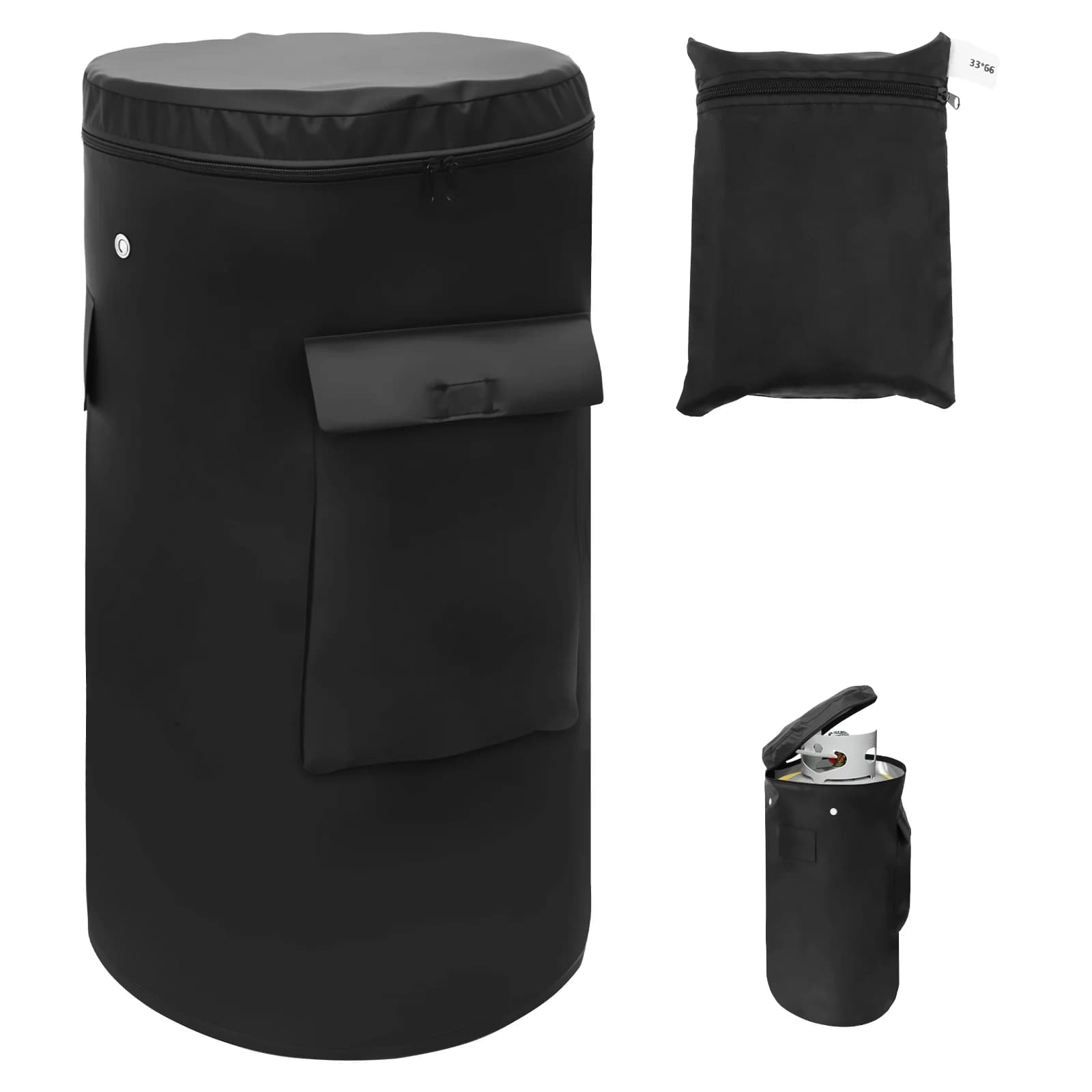 Oxford fabric propane tank cover Gas tank cover with ventilated bottom with coulisse with side pocket for outdoor camping barbecue