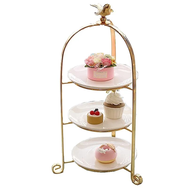 PYH light luxury bird cake snack rack two or three layers dessert table golden meal tea break exquisite ornament