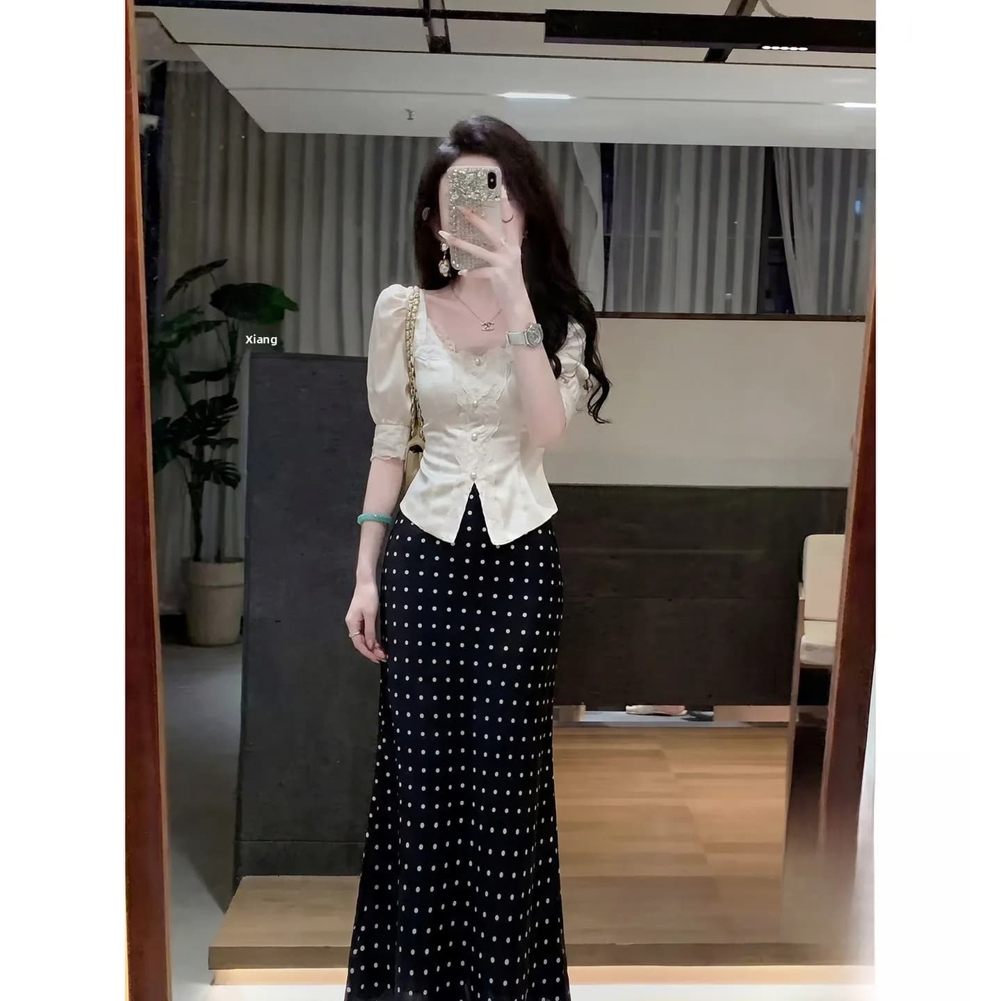 Elegant Retro Polka Dot Midi Skirt Fish Tail Ankle Length Long Skirt Spring Summer New Arrival Women's High Waist A-Line Skirt