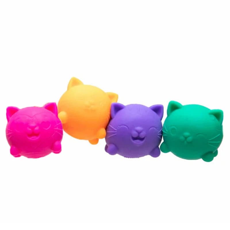 Needoh 4 Pack Teenie Cool Cats Squishies Reliever Soft Squeeze Toys Anxiety Non-toxic TPR Fidget Toys for ADHD and Autism Gift