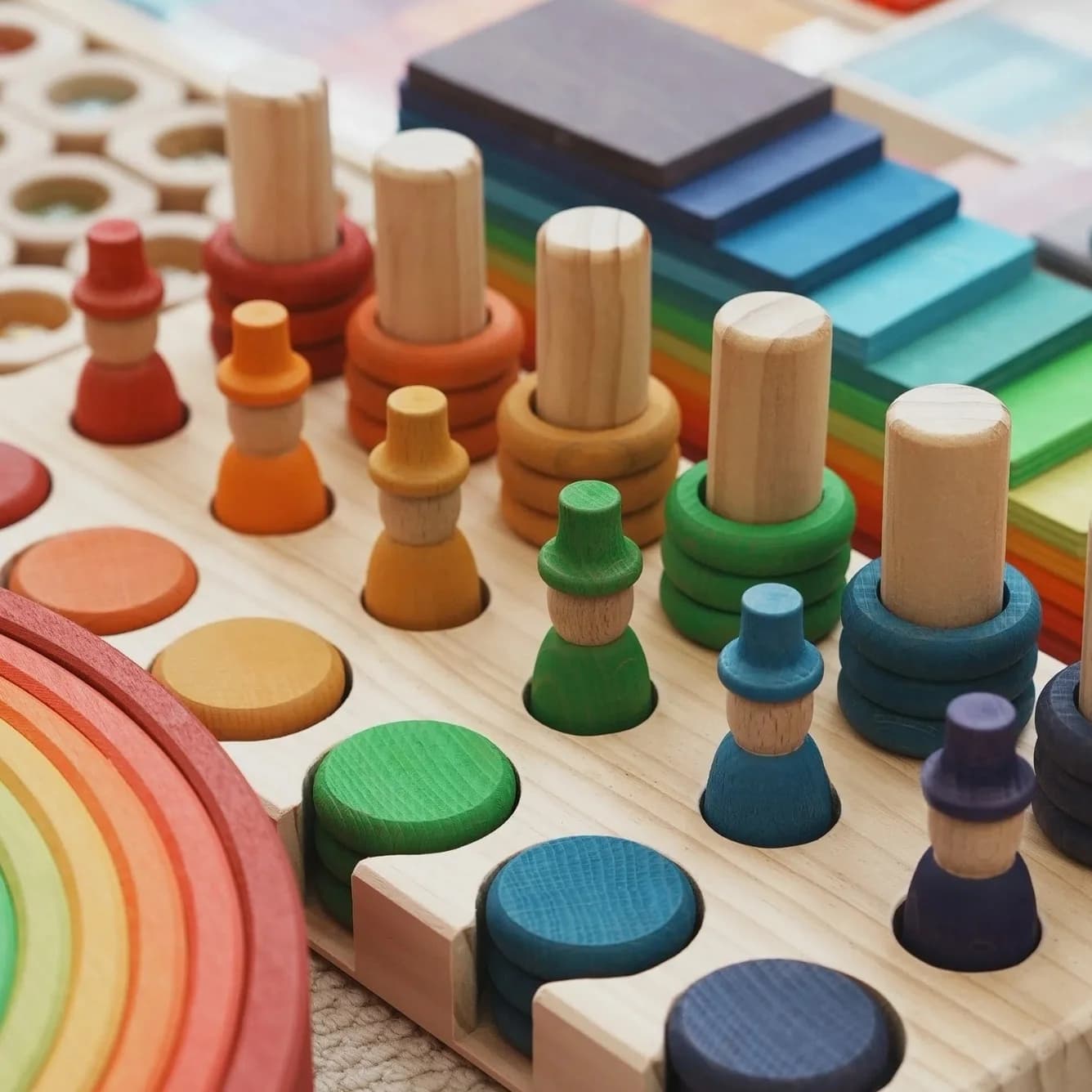 Vassoio in legno per bambole, giocattolo educativo per la prima infanzia, blocchi da costruzione, blocchi arcobaleno, set educativo per l'asilo