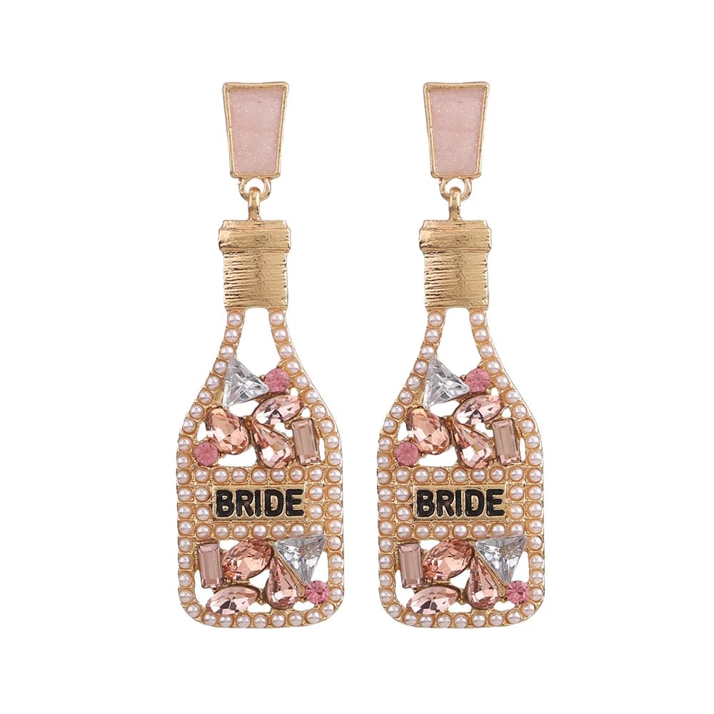 Champagne Bottle Women Earrings Statement New Design BRIDE Letter Drip Oil Dangle Earrings For Women Fashion Jewelry Wholesale