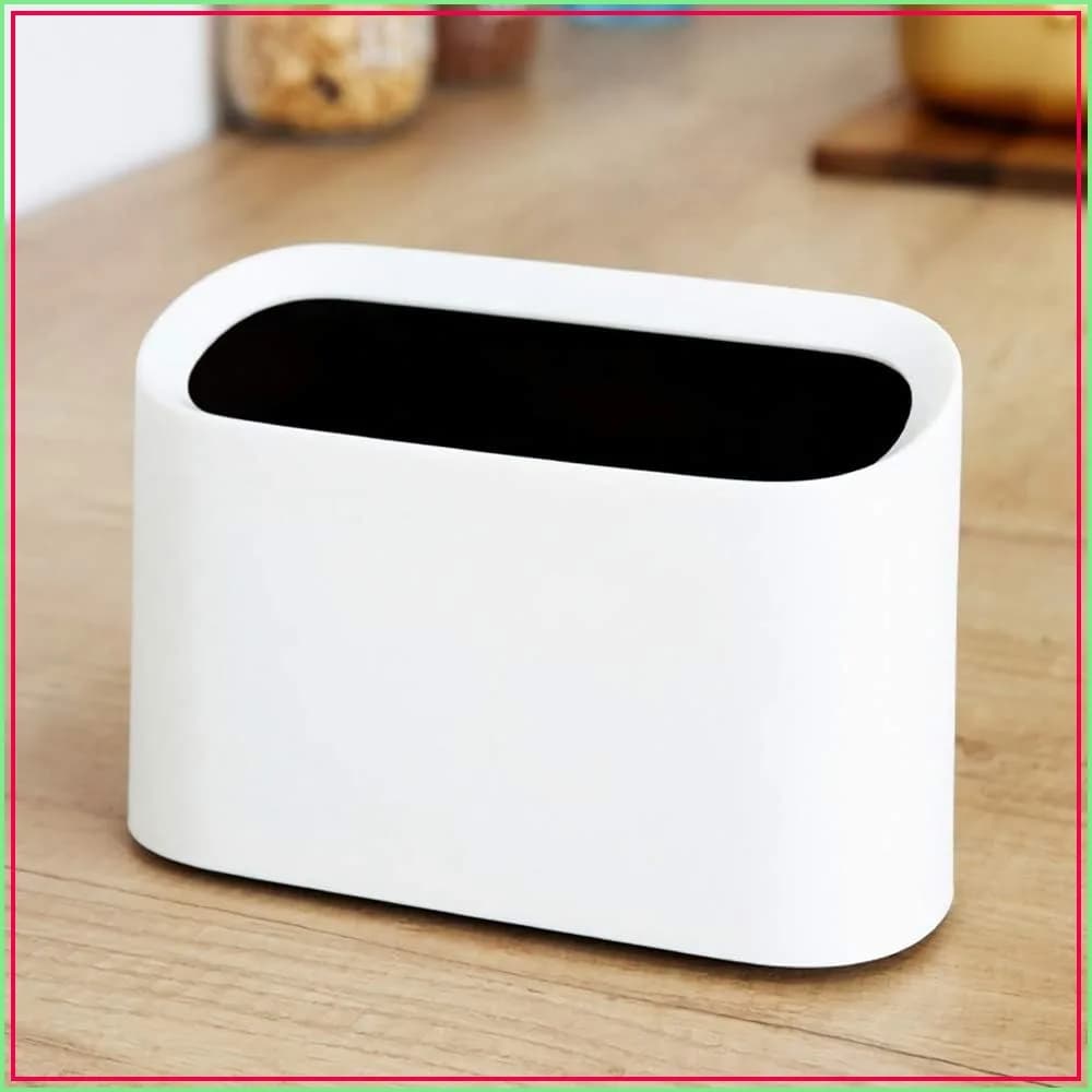 Mini Trash Can for Desk with Inclined Opening, Small Waste Basket for Desktop Vanity Office (White)