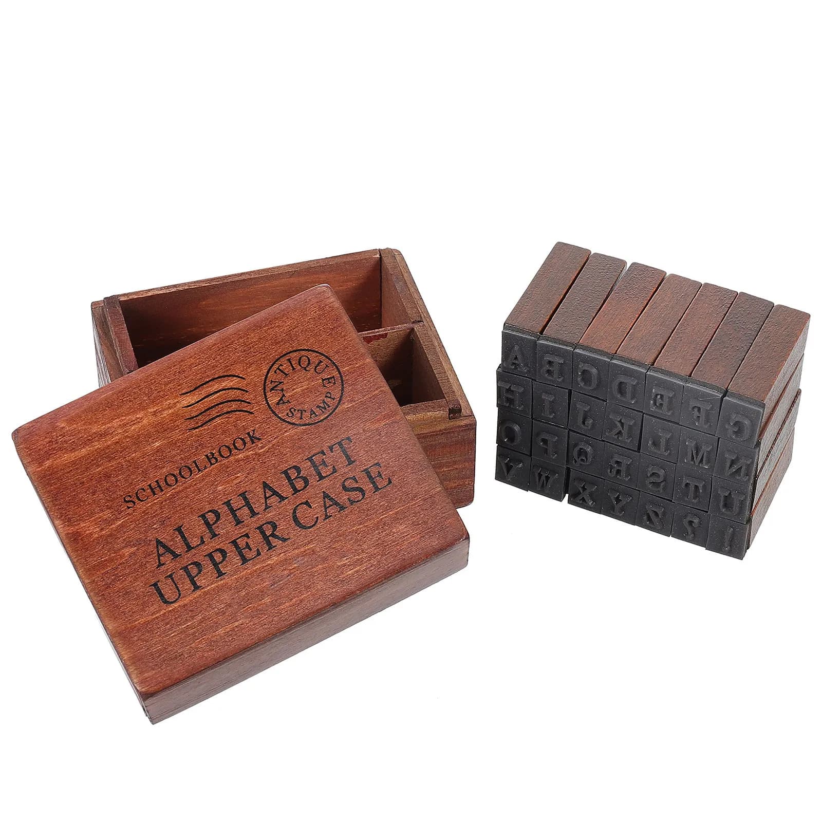 1Set Natural Wood English Alphabet Stamps Kit for DIY Stationery Scrapbook Planner Decor Handmade Craft Projects Wooden Letter