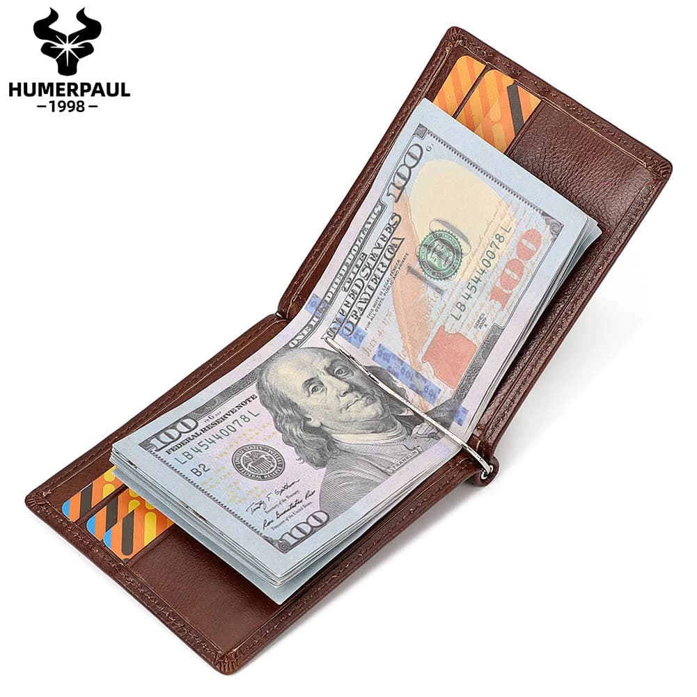 Portafoglio sottile da uomo in vera pelle con fermasoldi Porta carte di credito bifold con blocco RFID Porta contanti SlimMale