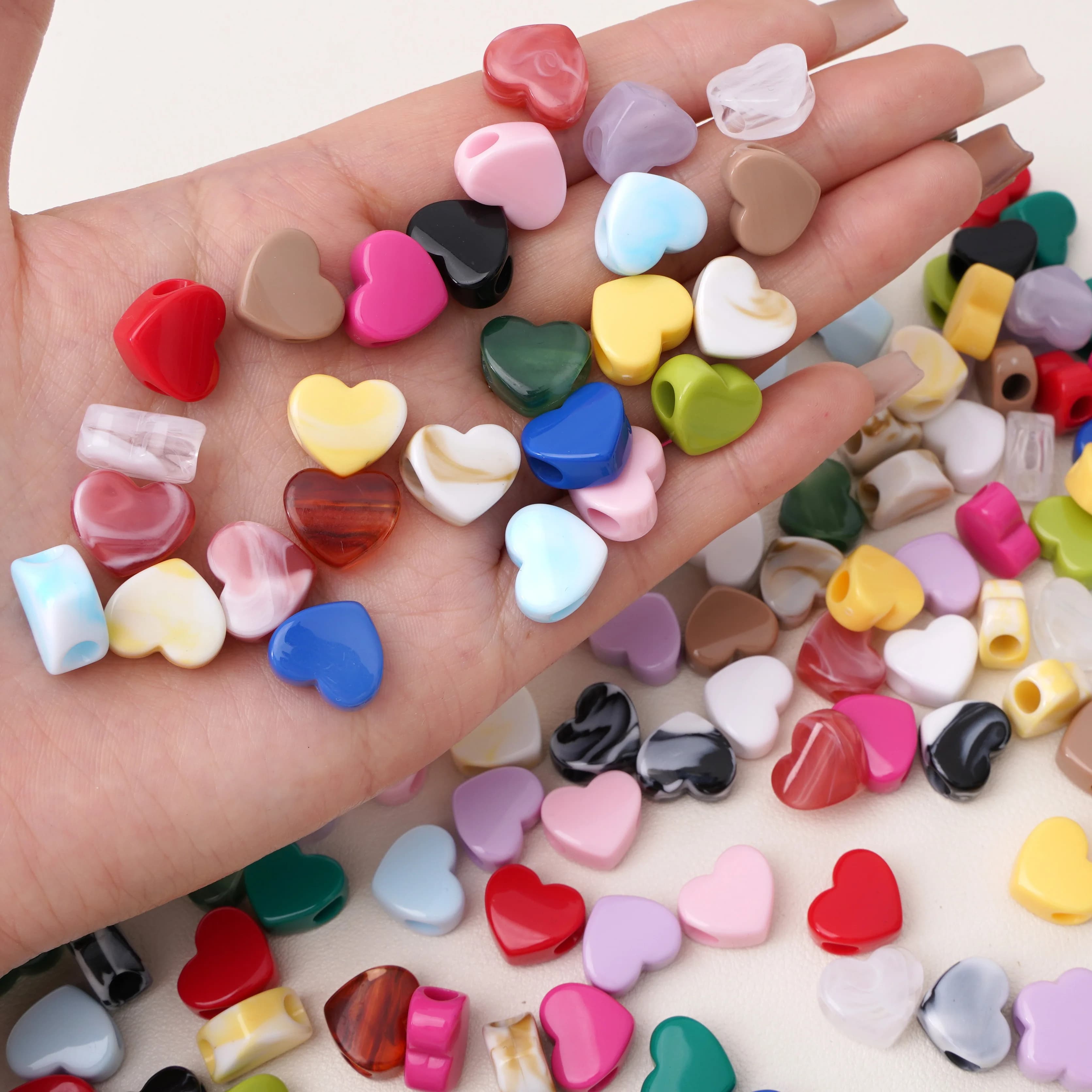 10/30Pcs Acrylic Large Hole Heart Beads Loose Spacer Beads Jewellery Making DIY Bracelet Phone Chain Keychain Making Supplies