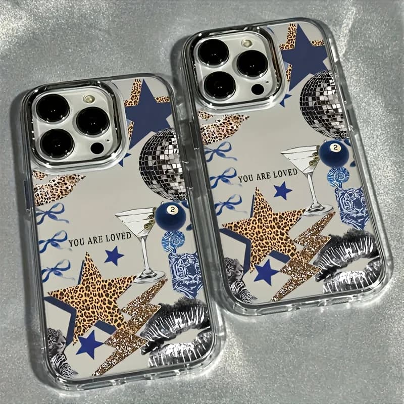 Custodia Protettiva Morbida di Lusso Y2K Leopard Star Disco Ball per iPhone 17 Air 16 15 14 11 Pro Max Plus X Xs 8 7