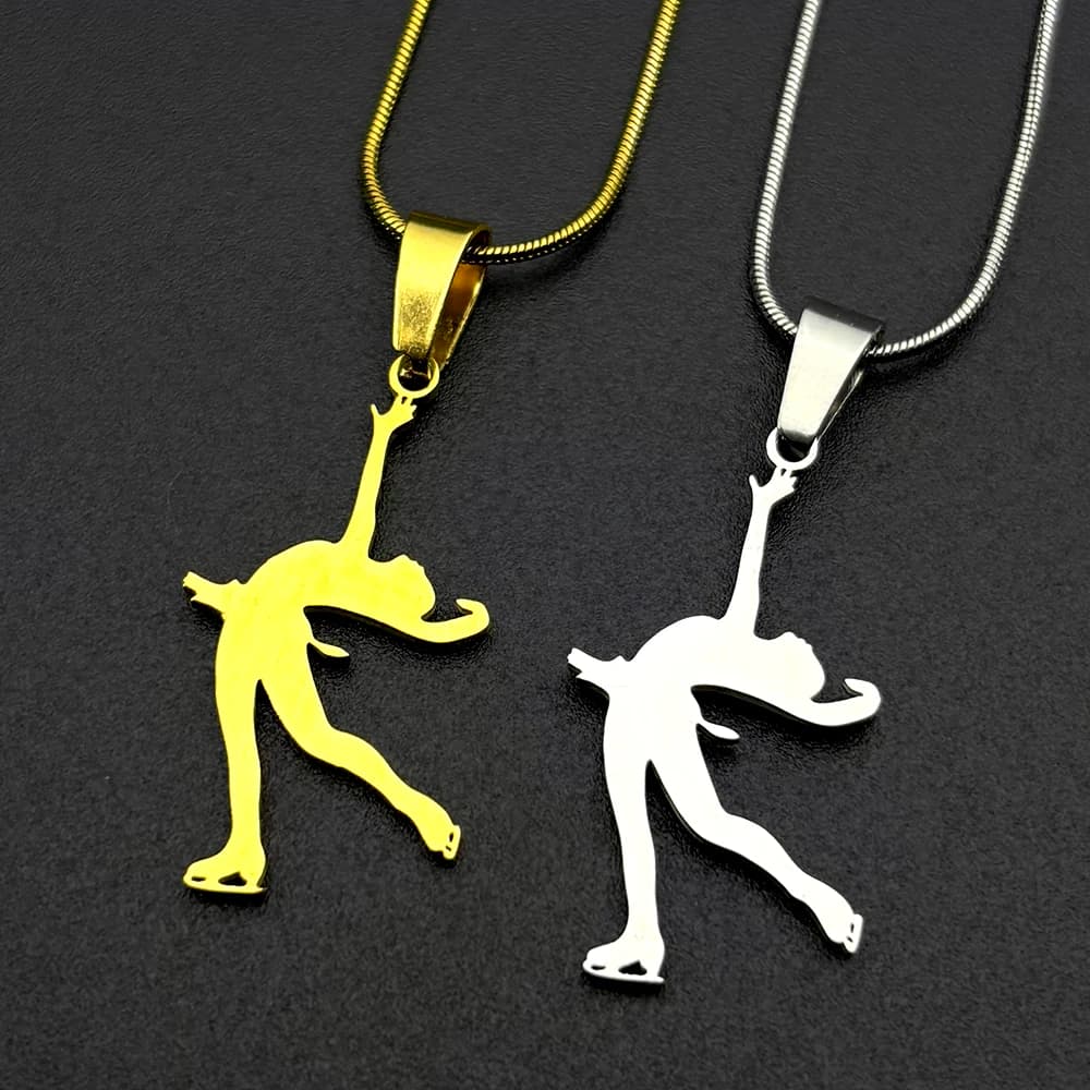 Collana Artistica per Pattinaggio su Ghiaccio in Acciaio Inossidabile Color Oro per Donna e Uomo, Gioielli Moda Sportiva per Ragazze, Regalo