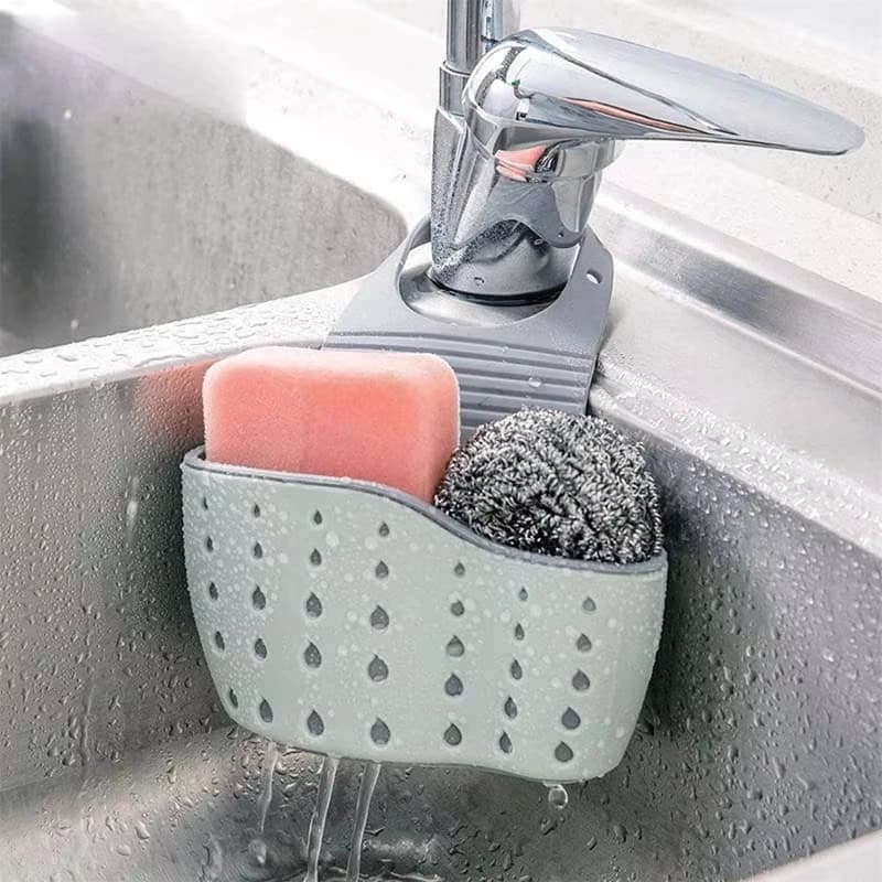 Cestello Sospeso Regolabile per Lavello, Accessori da Cucina, Sacchetto in Gomma per Lavello, Porta Sapone e Spugna, Supporto per Rubinetto per Bagno, 1 Pezzo