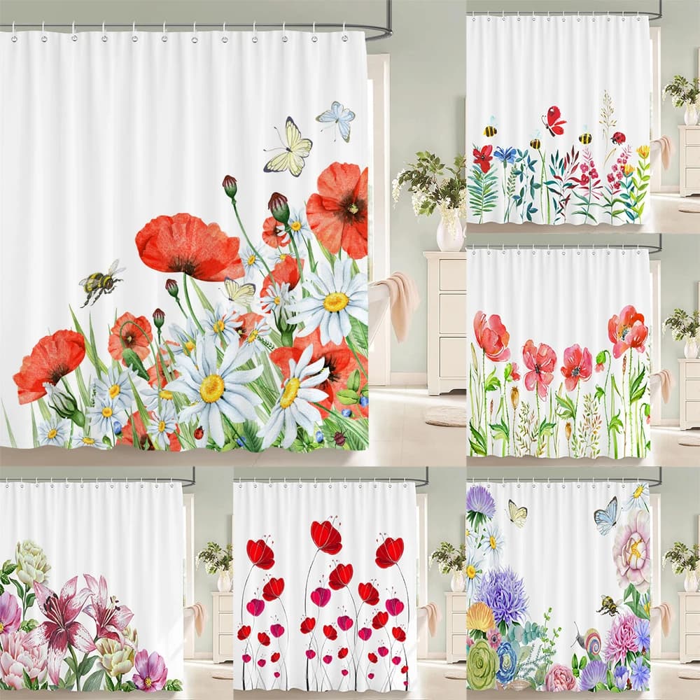Tenda da doccia impermeabile per bagno 240x180 cm Bellissimo fiore Pianta Foglie Stampa Tenda decorativa per la casa in poliestere con gancio