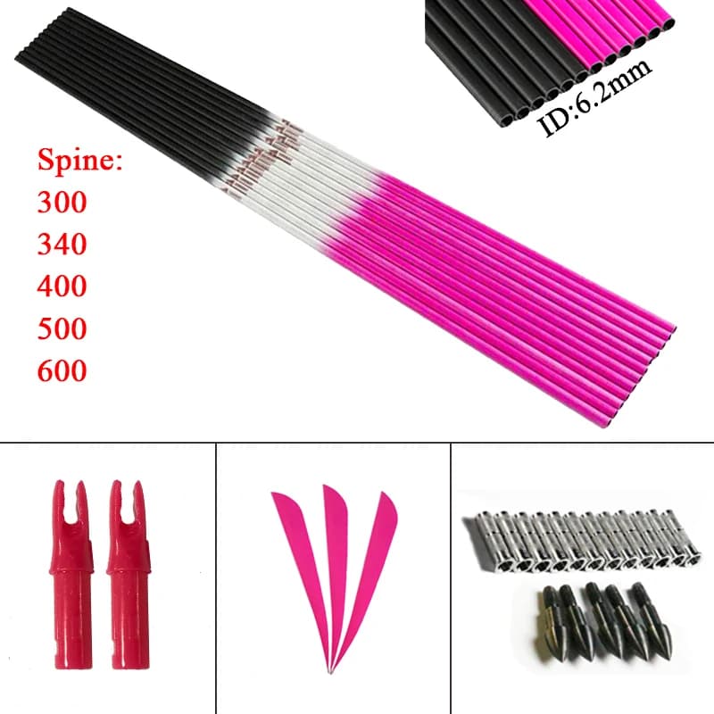 Frecce in Carbonio Puro Linkboy Archery, Diametro Interno 6,2mm, Spine 300-800, Accessori Fai-da-Te per Arco e Freccia, Caccia e Tiro, 12 Pezzi