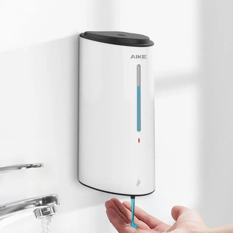 AIKE Dispenser automatico di sapone liquido Dispenser di sapone da bagno con sensore commerciale a parete in plastica da 850 ml per il lavaggio delle mani