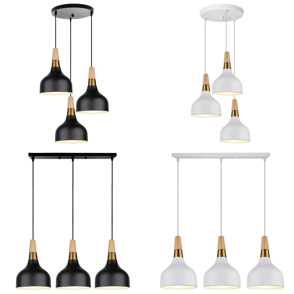 Lampade a sospensione moderne a 1/3 teste Nordic Minimalista E27 LED Lampade a sospensione in legno Cucina Ristorante Lampadario Apparecchi di illuminazione