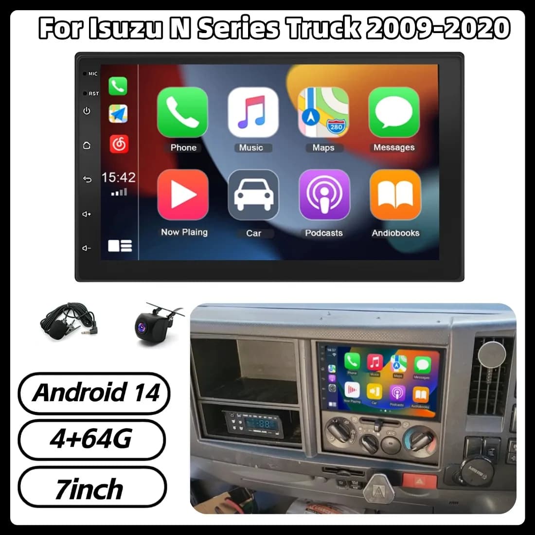 Autoradio 7 Pollici 4+64G per Camion Isuzu Serie N NNR/NPR/NPS/NQR 2009-2020 Android 14 Navigazione GPS Bluetooth WiFi