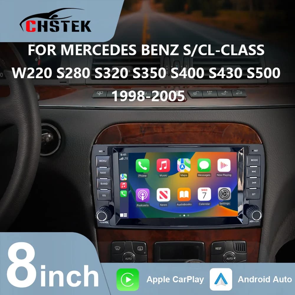 CHSTEK Autoradio Per Mercedes Benz Classe S/CL W220 S280 S320 S350 S400 S430 S500 1998-2005 Carplay Android Bluetooth WIFI 4G GPS