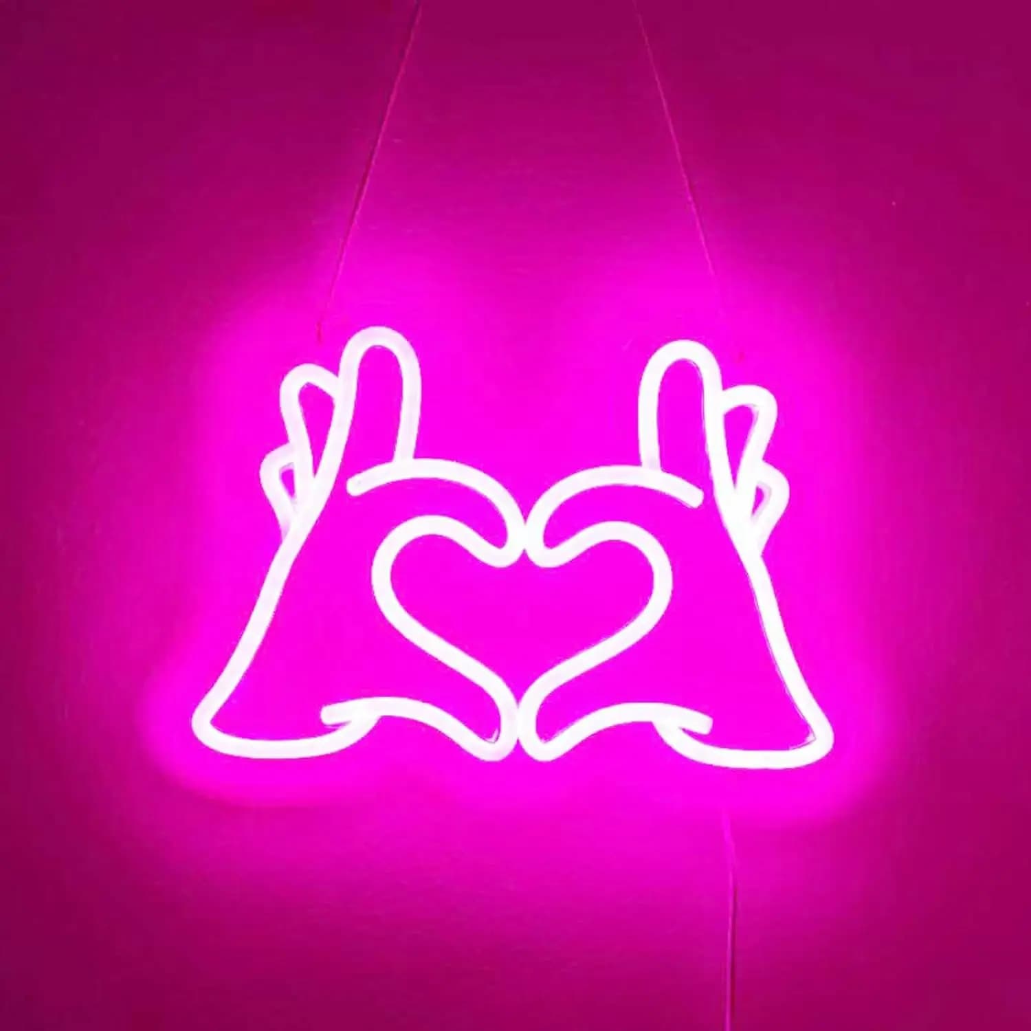 Insegna al Neon a Forma di Cuore e Mano, Luce LED al Neon per Decorazione Murale, Ideale per Camere da Letto, Dormitori, Soggiorni, Matrimoni, Feste e Compleanni