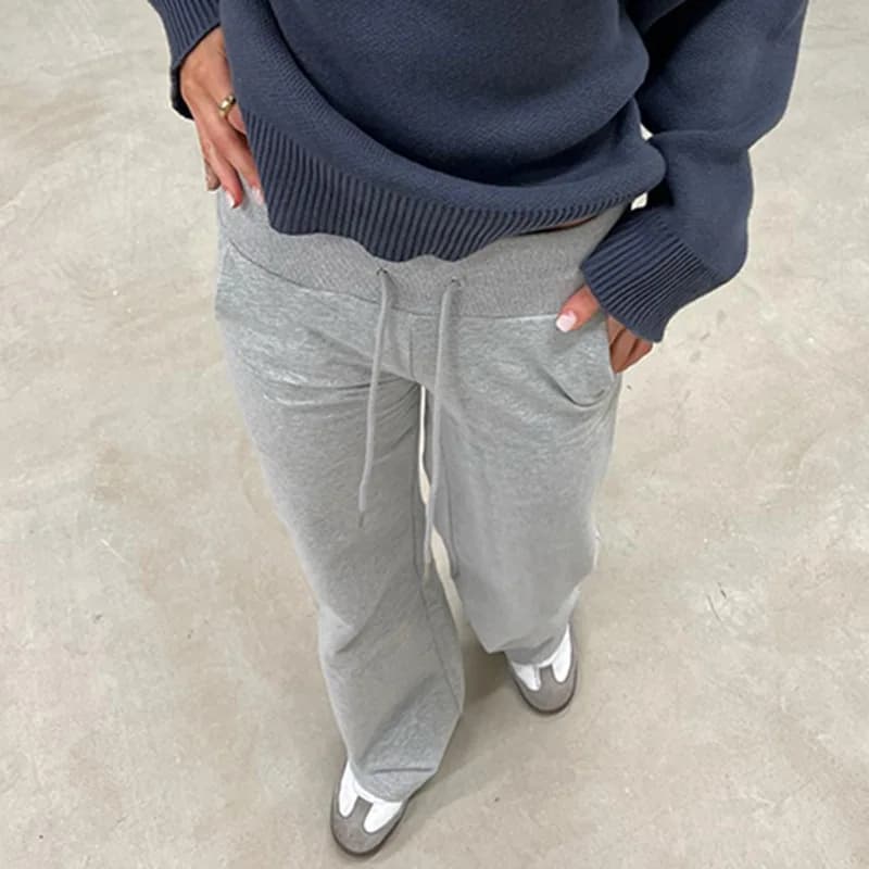 Pantaloni a Vita Bassa con Gamba Svasata Primavera 2025, con Cintura, Tinta Unita, Stile Semplice, Casual e Versatili, Pantaloni Moda Premium da Donna