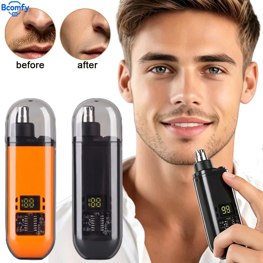 Tagliacapelli Elettrico per Naso da Uomo 2-in-1, Rifinitore per Orecchie e Naso Ricaricabile, Utilizzo a Secco/Umido, Portatile, Rimuovi Peli Nasali e Rifinitore Barba