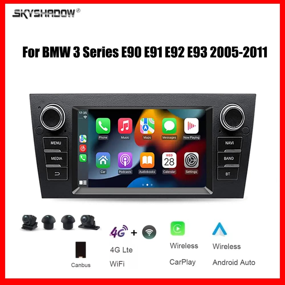 Autoradio multimediale 7" CarPlay Android 15 8 Core 12G+256G con navigatore GPS 4G per BMW Serie 3 E90 E91 E92 E93 2005-2011