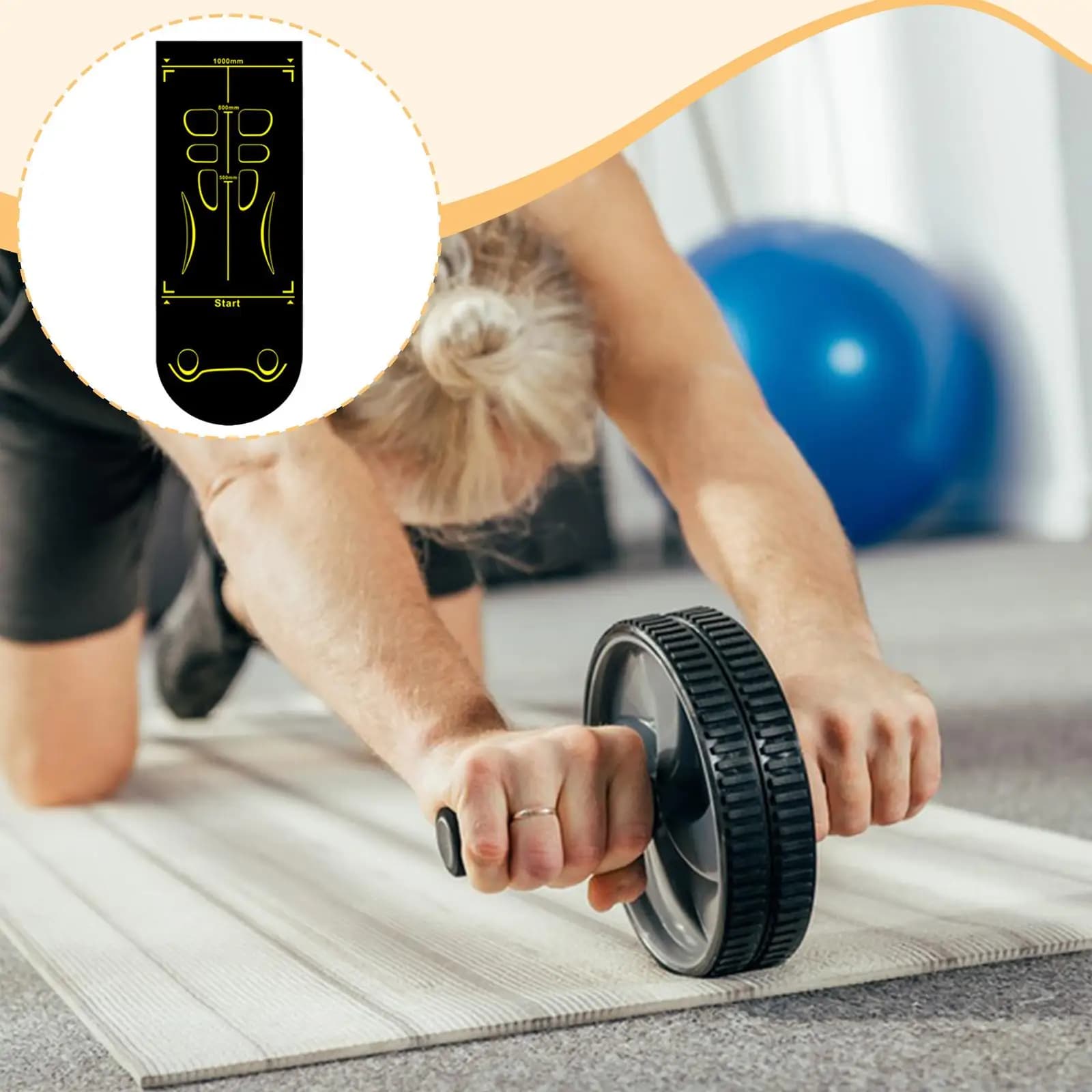 Training Mat with Ab Roller Wheel, Practical and Portable, Anti-slip, for Gym and Home, Yoga Exercise Equipment