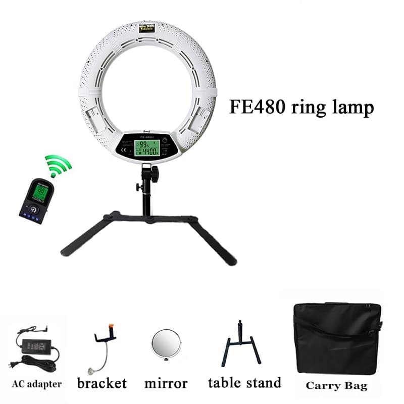 Yidoblo18'' anello luminoso per trucco FE-480II, anello luminoso a LED bicolore Luci video fotografiche macro 110-220v con supporto da tavolo